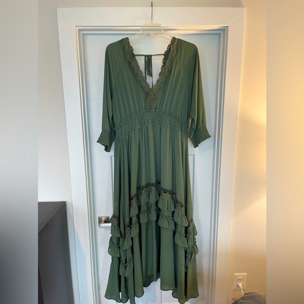 Baltic Born, Pippa Ruffle Maxi Dress, Size XXXL, Color Dusty Green